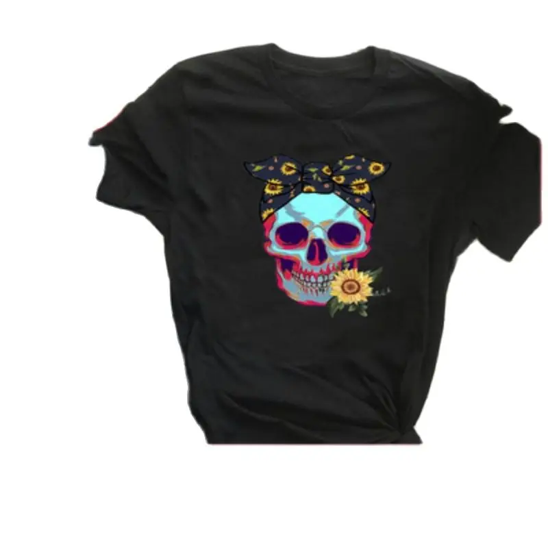 

Женская футболка с коротким рукавом, с принтом черепа