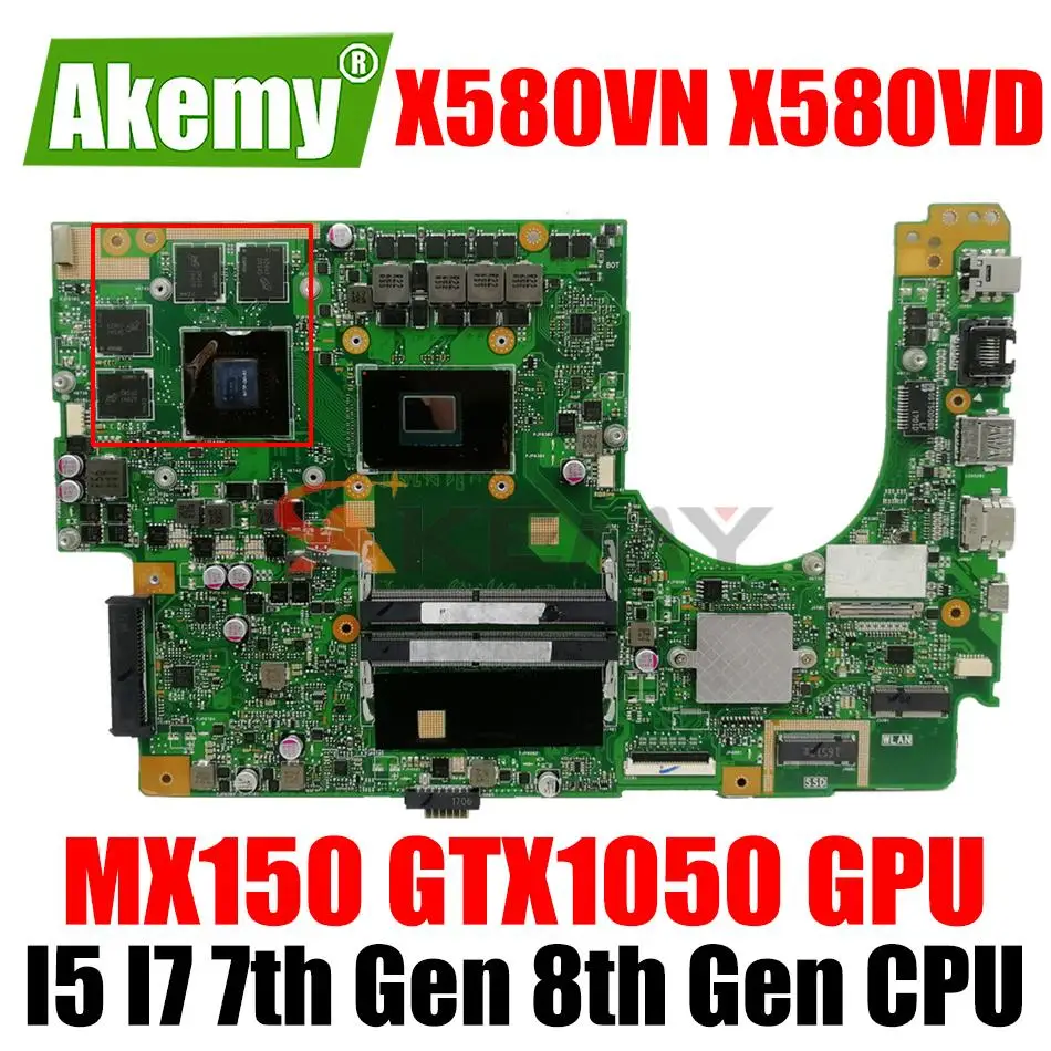 

Материнская плата X580VN X580VD MX150 GTX1050 GPU I5 I7 7-го поколения процессор 8-го поколения для ASUS X580 X580V X580VD X580VN Материнская плата ноутбука