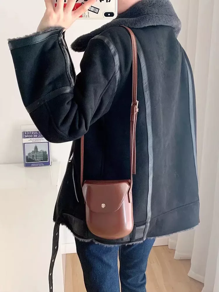 New in Women Fashion Thick Warm Winter Double-sided Fur in one Jacket Coat Vintage Long Sleeve Female Outerwear Chic Tops y2k ve