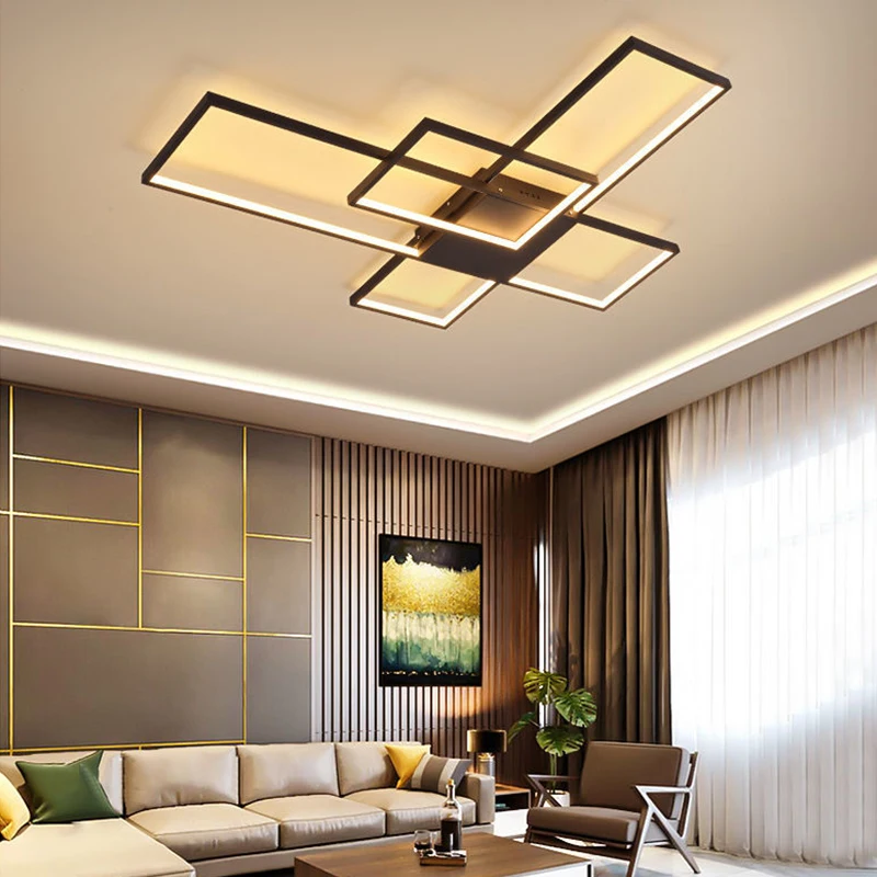 Modern Style Led Chandelier For Living Room Dining Room Bedroom Kitechen Ceiling Lamp Gold Rectangle Design Remote Control Light