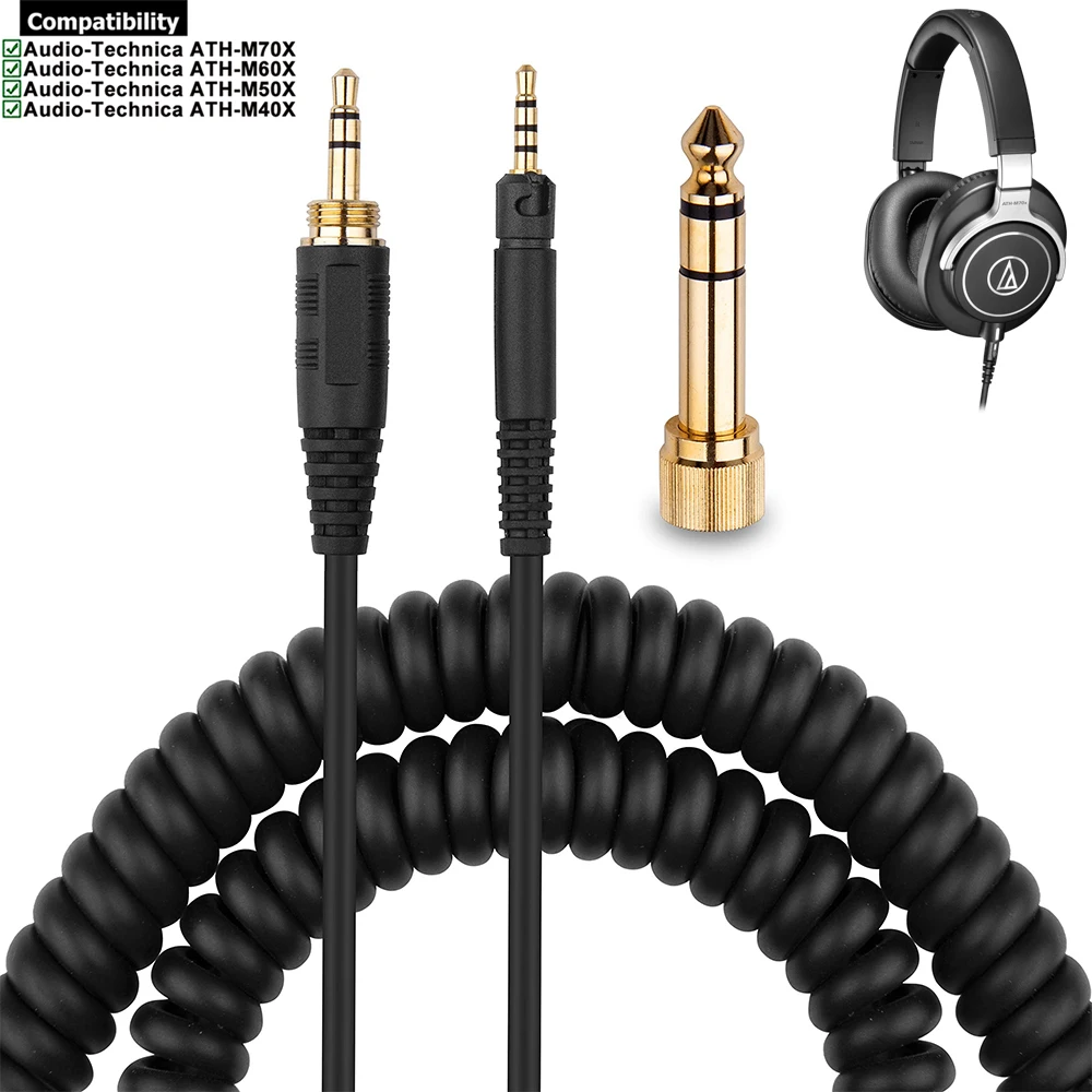 

OFC Replacement Spring Coiled 6.35mm Aux Cable Extension Cord for Audio-Technica ATH-M40X ATH-M50X ATH-M60X ATH-M70X Headphones