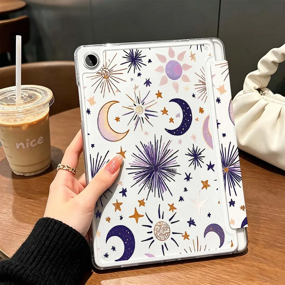 Фото Чехол с рисунком луны и звезд для Samsung Galaxy Tab A9 A8 A11 S6 S7 S8 S9 S10 FE Plus Lite, прозрачный Y-образный складной чехол для планшета №2