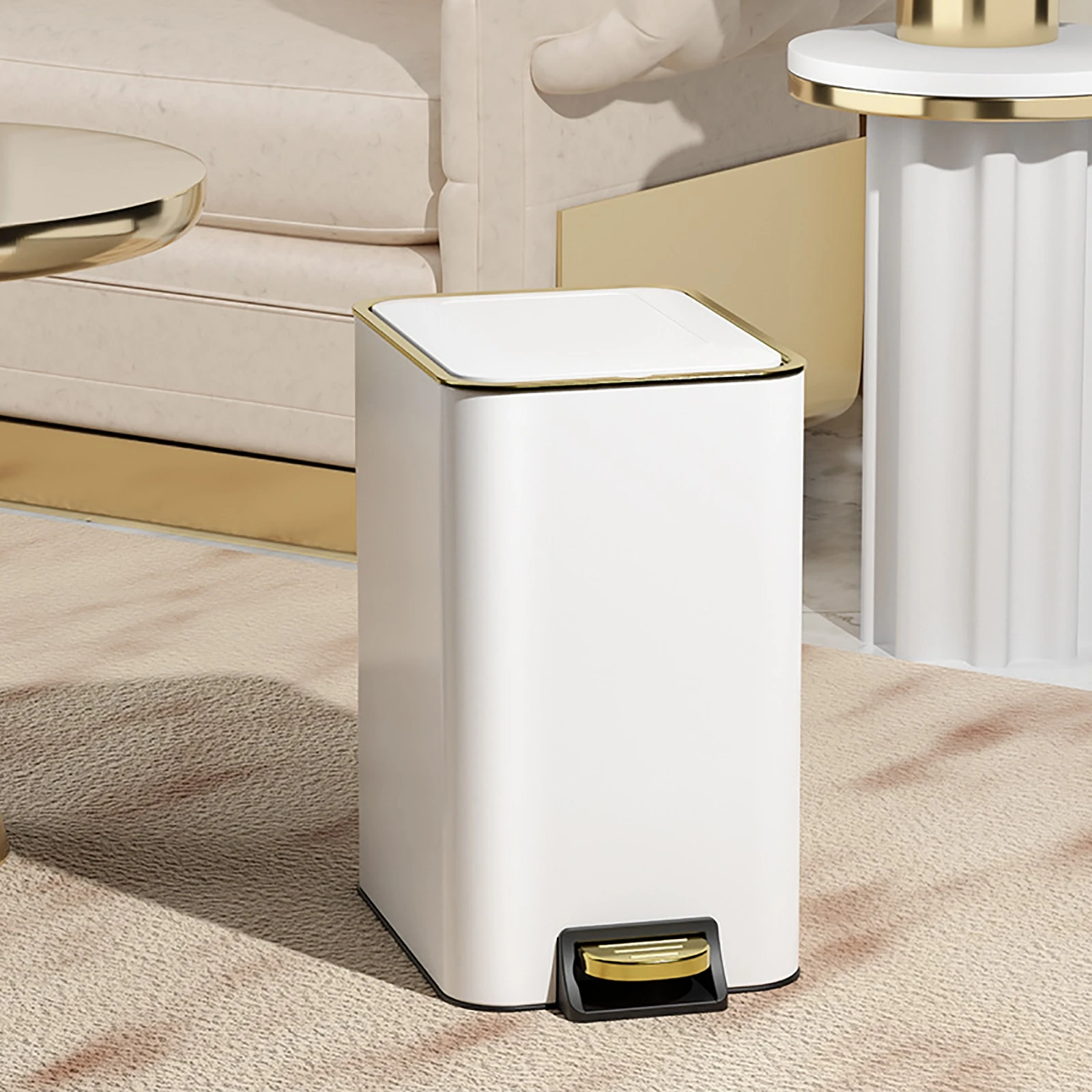 

Light Luxury Trash Can with Foot Pedal Household Removable Trash Can Saving Space for Home Office Living Room Bathroom