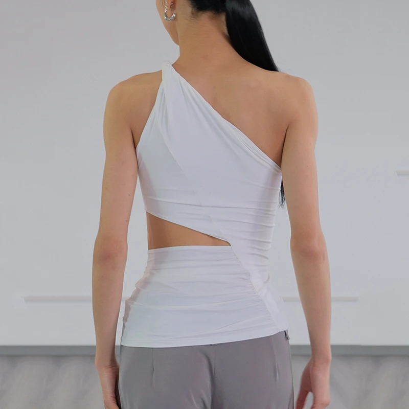 2024 белые топы для латинских танцев Design Sense одежда бальных с одним плечом женские