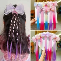 xugar children color braided hair rope cute little girl pearl bow hair clips baby princess headdress hair accessories gifts