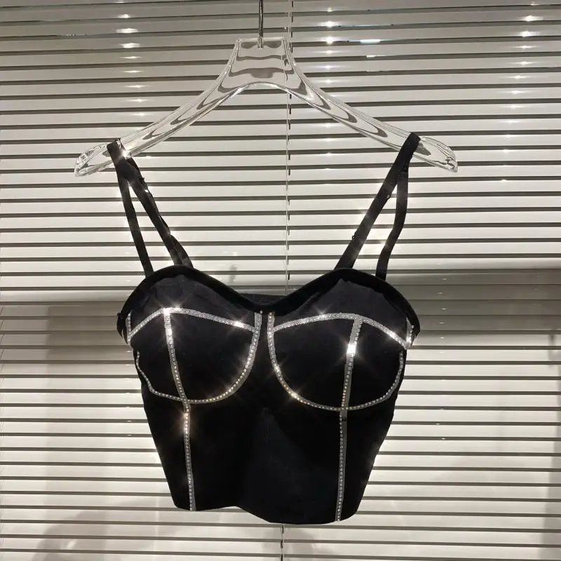 

Shining Ladies Camisole 2022 New Design Rhinestone Hot Drill Slim Camis Tanks for Women Sponge Chest Brace Bandeau Underwear