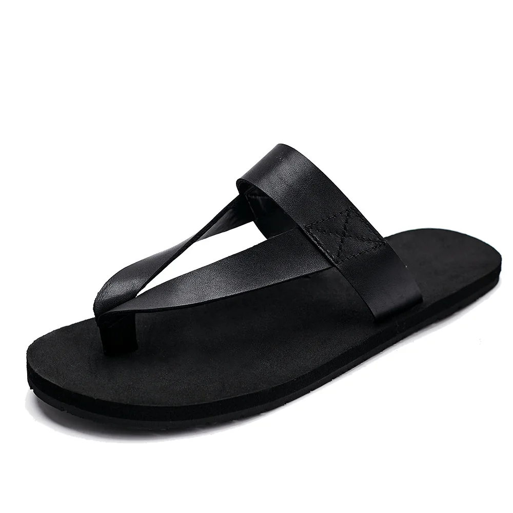 Comfortable Mens Summer High Quality Genuine Leather Slippers Breathable Soft Outdoor Flip Flops Men Designer Shoes Men Cowhide