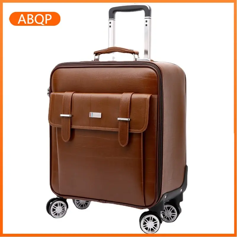 20 inch business leather carry-on luggage female universal wheel 16 inch boarding trolley case 24 inch suitcase mala de viagem