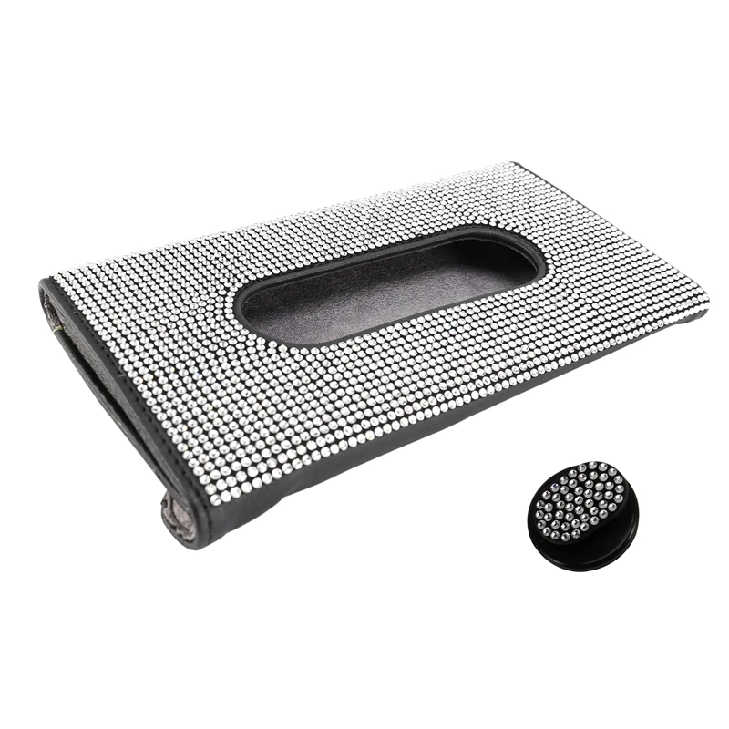 

Car Visor Mask Holder Leather Sparkling Bling Crystals Cover Case & Glitter Mask Hook Clip Car Accessories for Women