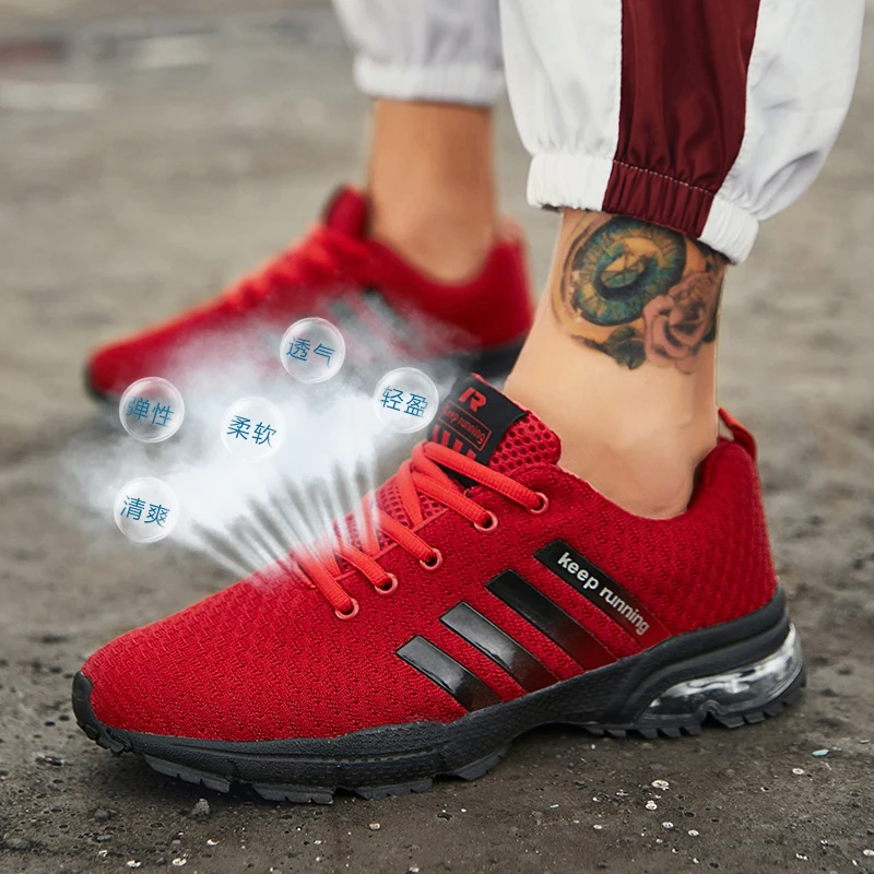 

2022 Men's Sports Shoes Mesh Lightweight Breathable Running Shoes 39-46 Half Air Cushion Comfortable High Elastic Walking Shoes