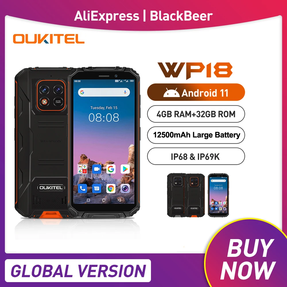 Oukitel WP18 IP68 прочный смартфон 5 93 &quotAndroid 11 мобильный телефон 4 Гб оперативной памяти