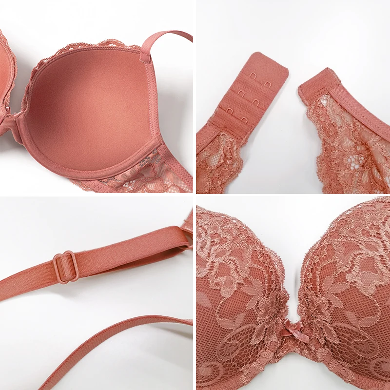 WingsLove Women's Beauty Lace Bras Push Up Underwired Women Bra Adjustable Straps Padded Bralette Top Sexy Lace Lingerie Women