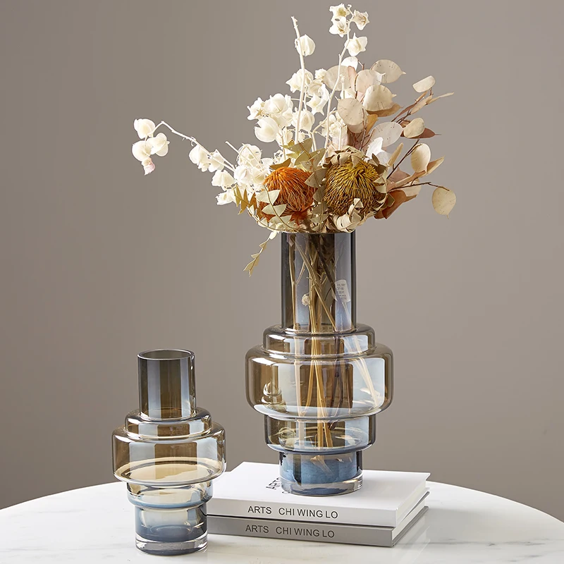 Modern Living Room Glass Flower Vase Decoration Luxury Minimalist Large-caliber Flower Pot Ornaments Hallway Wedding Decor