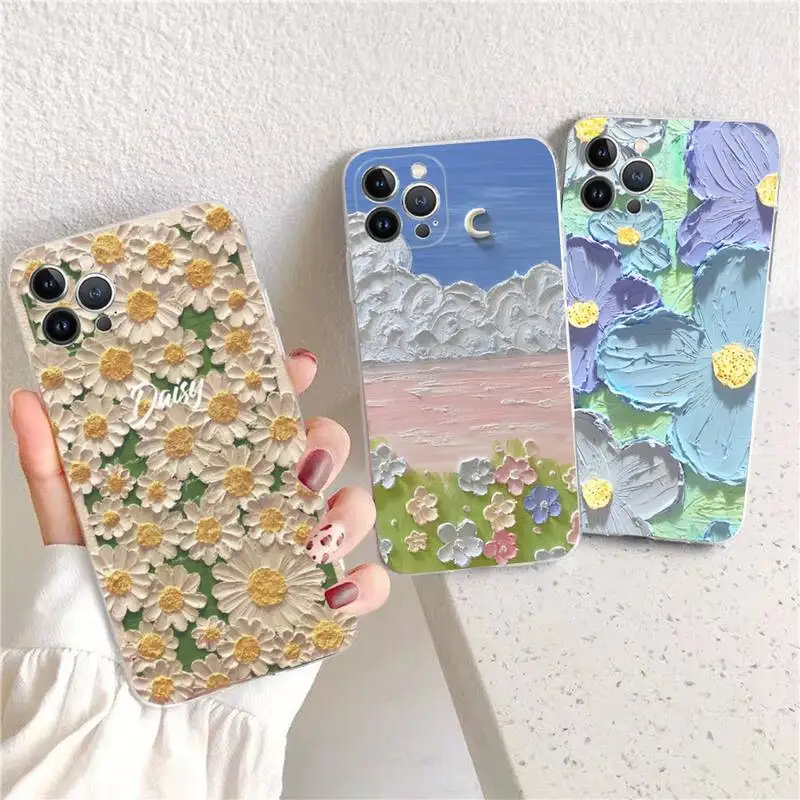 

Flowers Oil Painting Phone Case For iPhone XR X XS Max 14 13 Pro Max 11 12 Mini 6 7 8 plus SE 2020 Printing Cover
