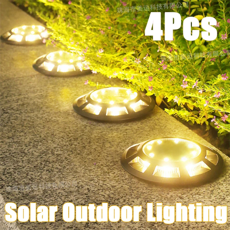 

4Pcs Outdoors Solar Powered Ground Lights IP65 Waterproof 16 LED Buried Lamps Deck Yard Driveway Lawn Garden Decoration Lighting