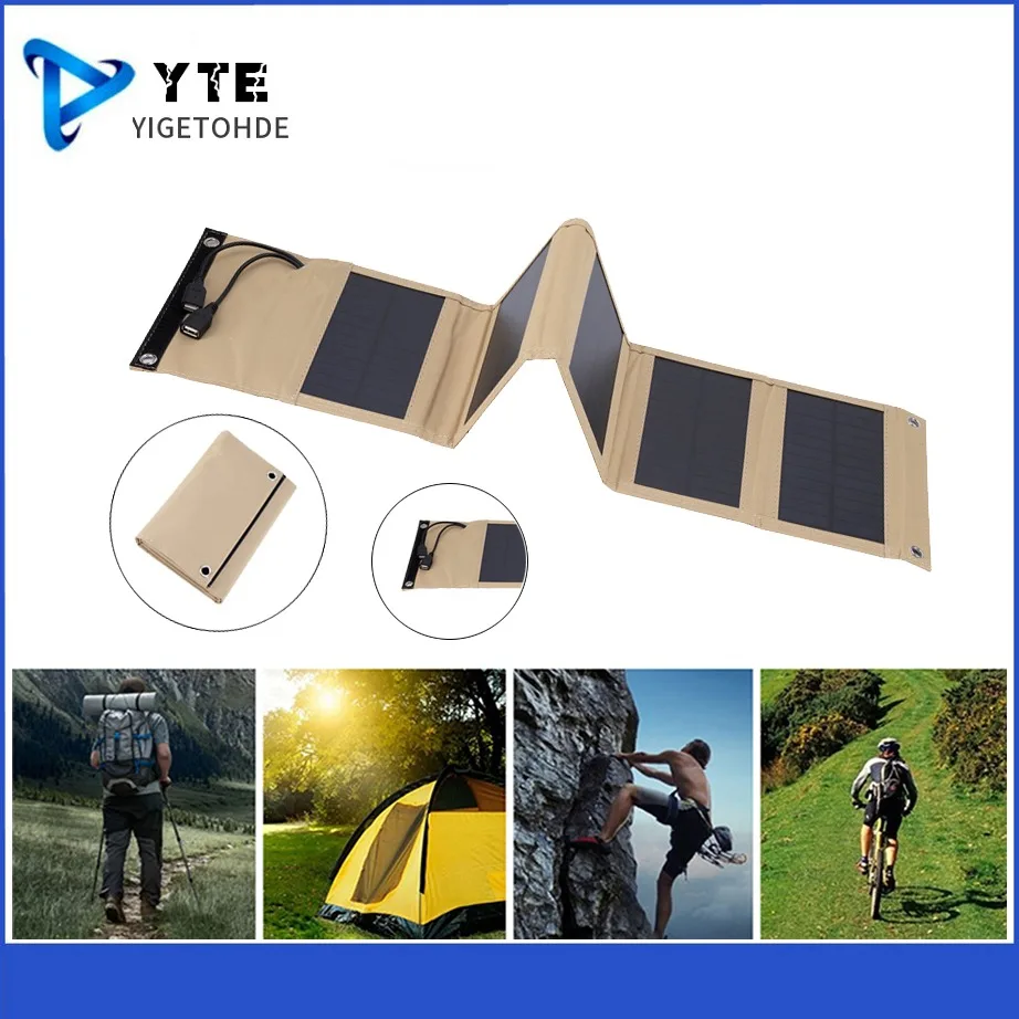 YIGETOHDE Portable Folding Solar Panel 7W 10W Solar Cells Charger 5V Two USB Outdoor Hiking Waterproof power bank Accessories