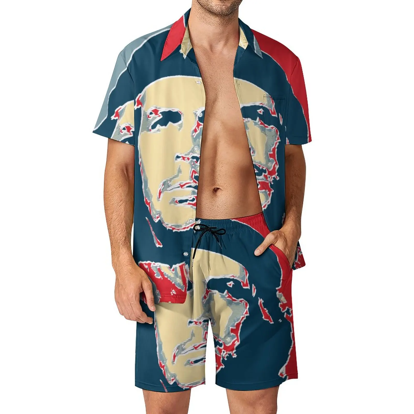

Костюм Che Guevara Hope мужской для отпуска, Повседневная рубашка в стиле знаменитостей, Забавный костюм из двух предметов с графическими шортами, большой размер 2XL 3XL, на лето