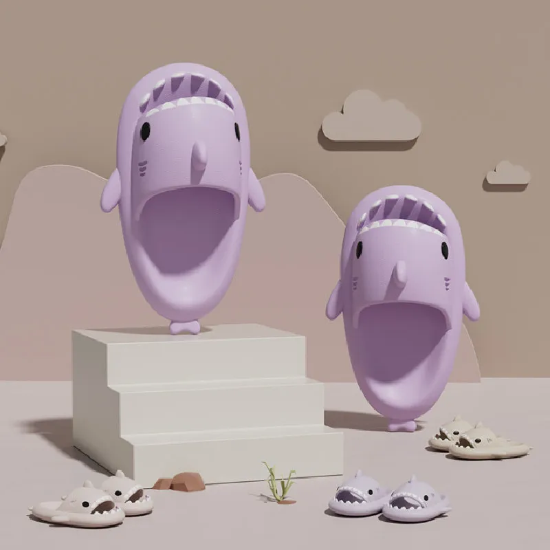 2023 Summer Cute Shark Slippers Women Men Indoor Bathroom Slides Kid Casual Flat Shoes Soft Cartoon EVA Beach Flip Flops