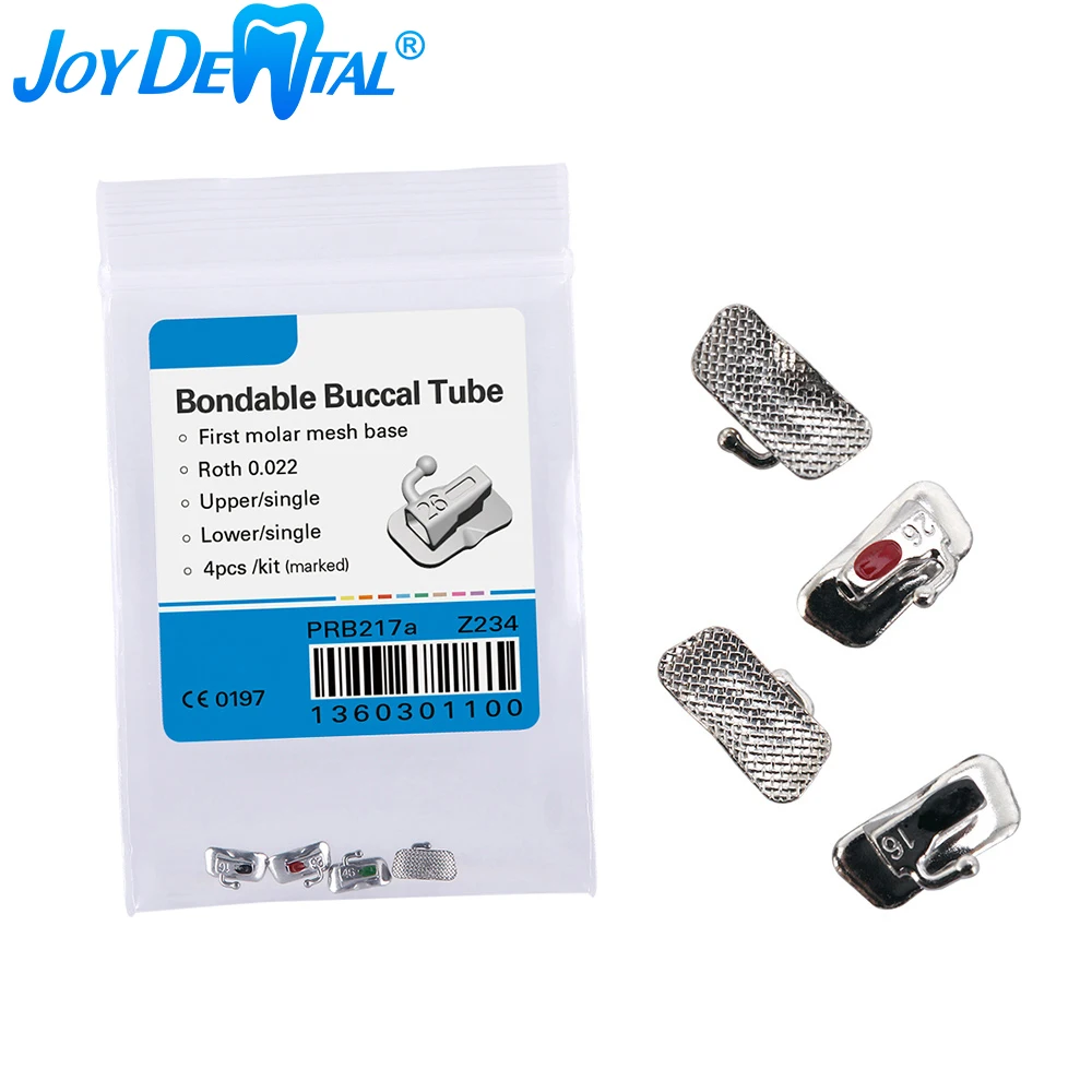 

4pcs/Bag Dental Orthodontic Buccal Tubes Marked 1st/2nd Molar Non-Convertible Bondable Mesh Base Roth/MBT 0.022/0.018 U/1 L/1