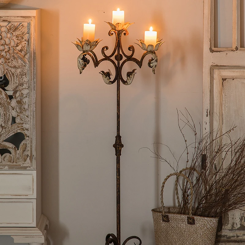 Old Fashioned Long Nordic Rustic Candle Holders Pillar For Floor Portavelas Home Decorations Iron
