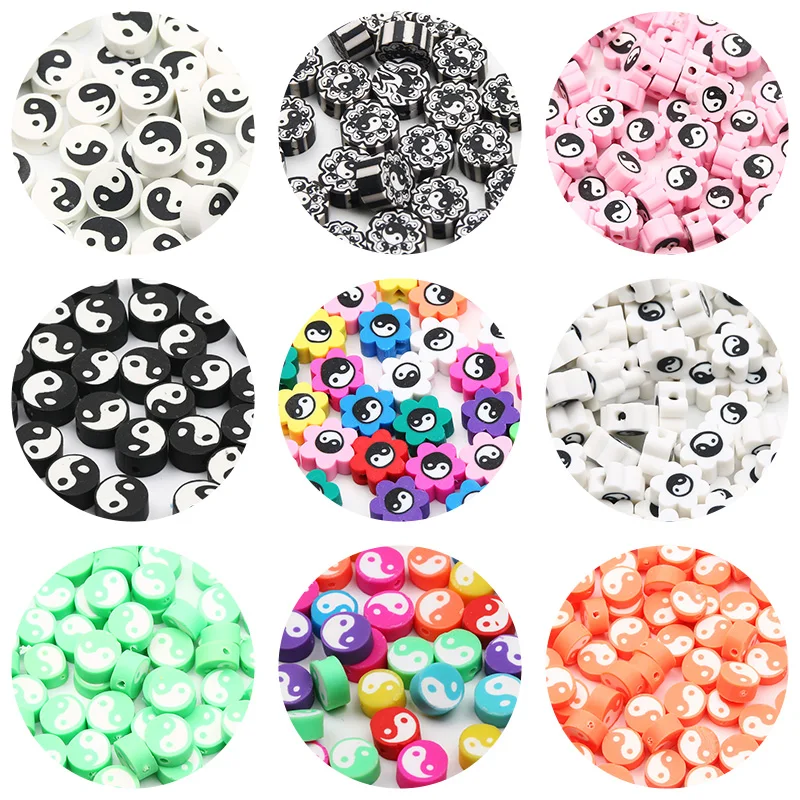 

20/50/100pcs Mixed Yin Yang Clay Spacer Beads Tai Chi Polymer Clay Beads For Jewelry Making Diy Bracelet Necklace Accessories