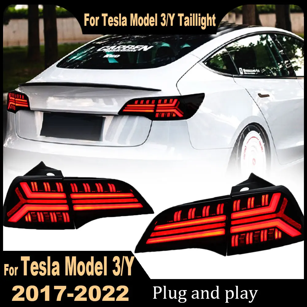 Фото Автомобильные светодиодные задние фонари для Tesla Model 3 и Model Y 2017-2023, модифицированные полностью светодиодные задние фонари с динамическими DRL, установка Plug and Play. №2