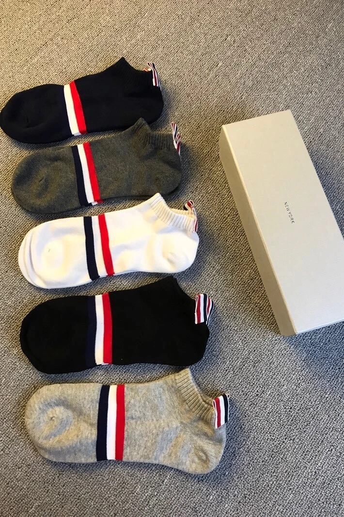 5 pairs of tb socks summer short tube low-top sports casual men and women couple socks striped cotton breathable deodorant tide