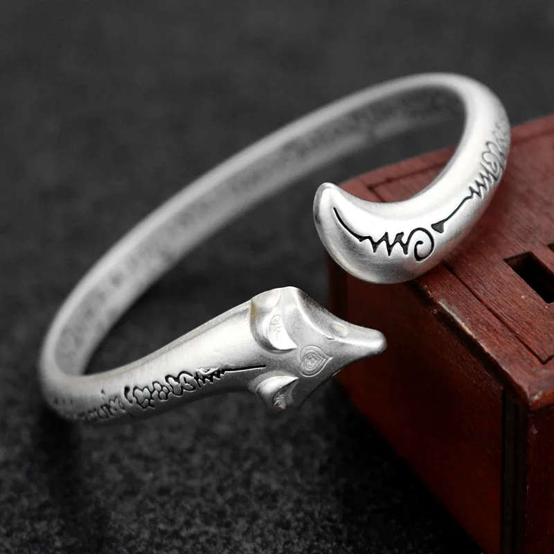 Новый маленький серебряный браслет ручной работы из лисы женский незамкнутый