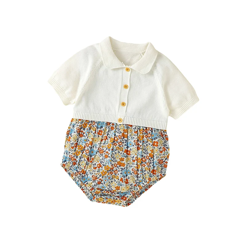 

Newborns Infant Girl Bodysuits Clothes Fashion Turtle Neck Short Sleeve Knitted Toddler Floral Onesie One Piece Children Costume