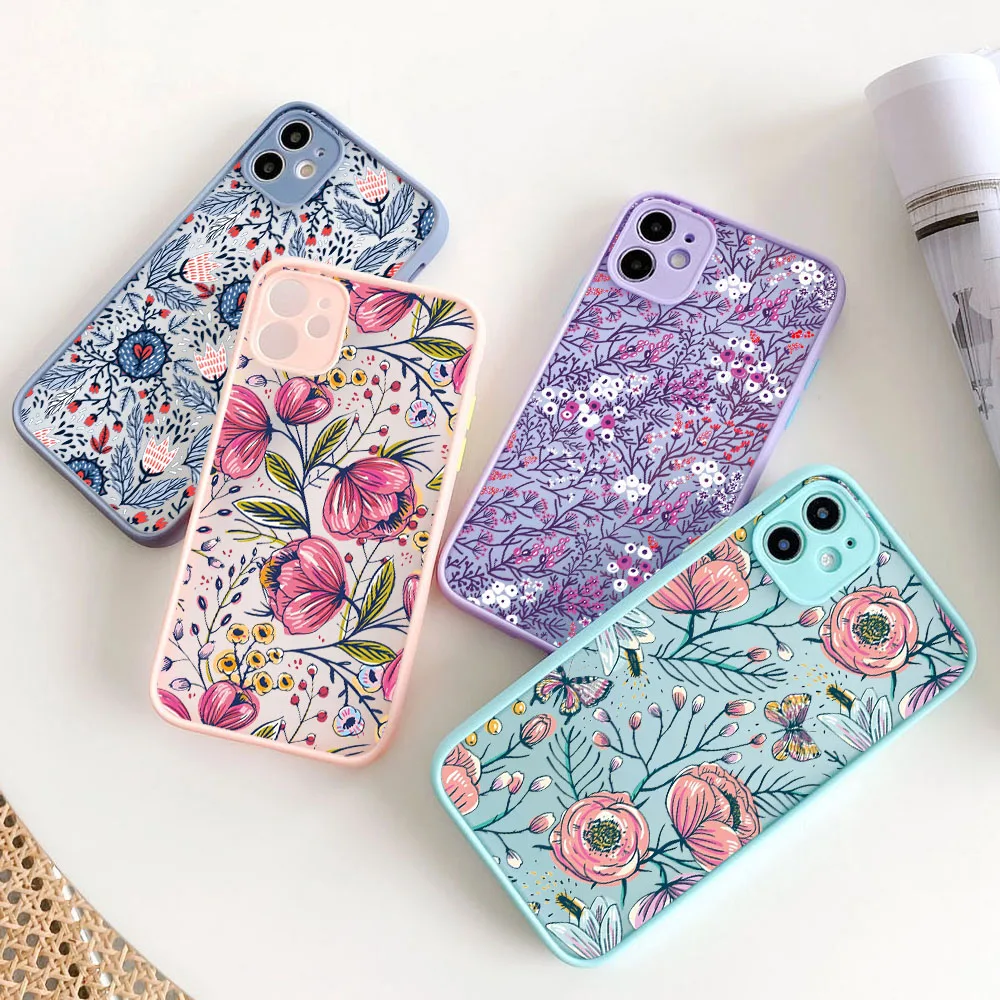 Flower Case For iPhone 11 Case iPhone 13 Pro Case Hard PC Funda iPhone 12 14 Pro Max XR 8 7 Plus X XS Max SE 2022 13 Mini Cover