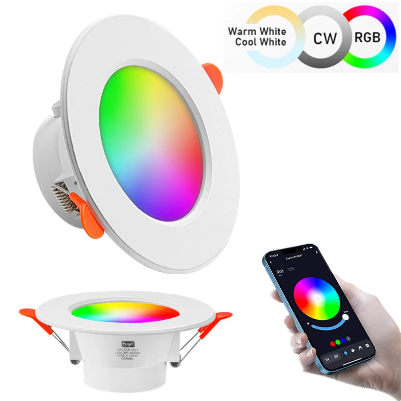 

Bluetooth Colorful Spot LED Ceiling Lamp Recessed Round Light TUYA Smart Home Luminaire RGB Dimmable Downlight 10W 110V 220V