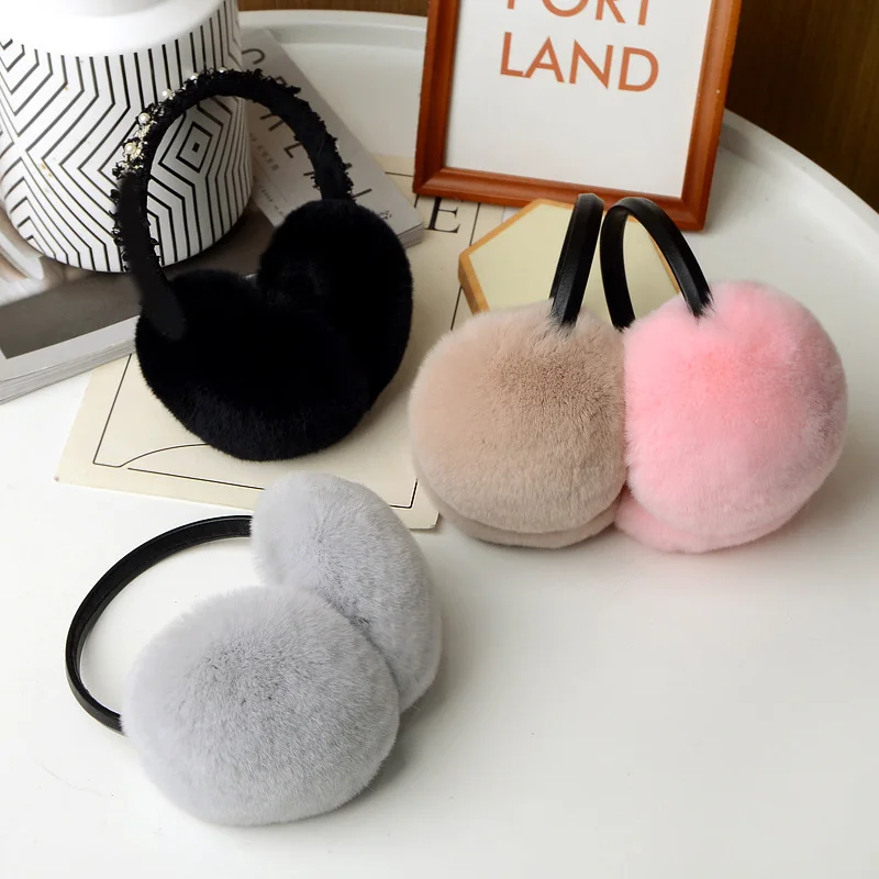 

Модные плюшевые наушники из меха кролика, зимние теплые наушники для женщин и мужчин, однотонные наушники, уличные наушники для защиты от холода, аксессуары
