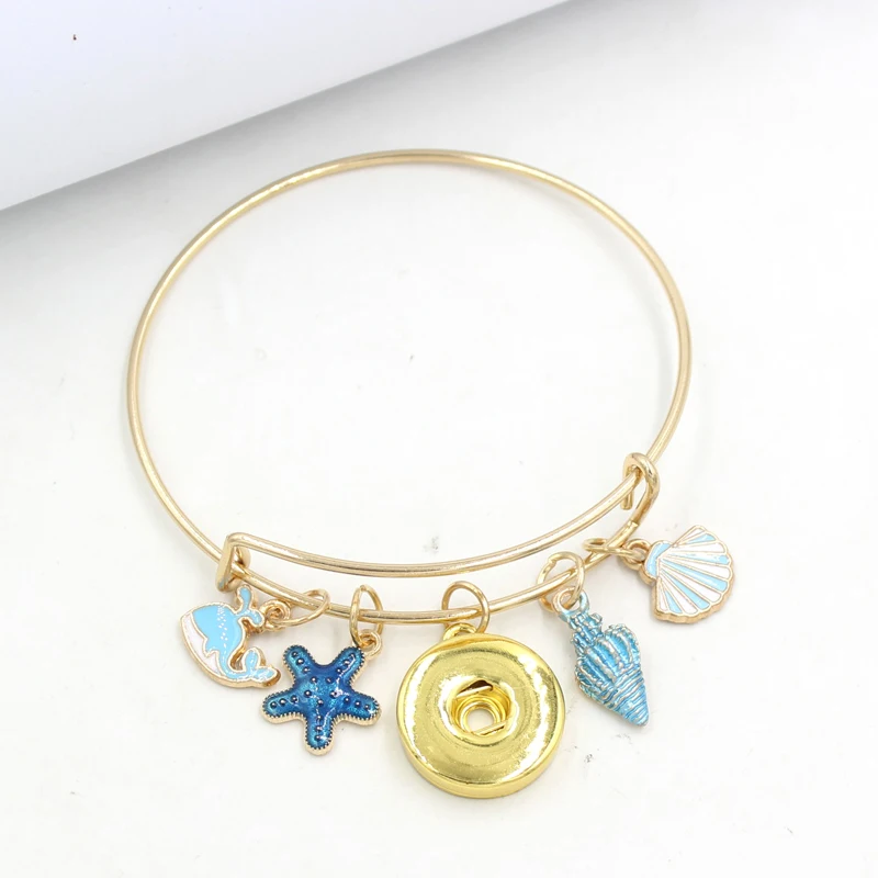 

10pcs Wholesale Gold Plated Expandable Wire Bangles Enamel Ocean Charms Whale Conch Seashell Starfish Bracelets Gifts Pulsera