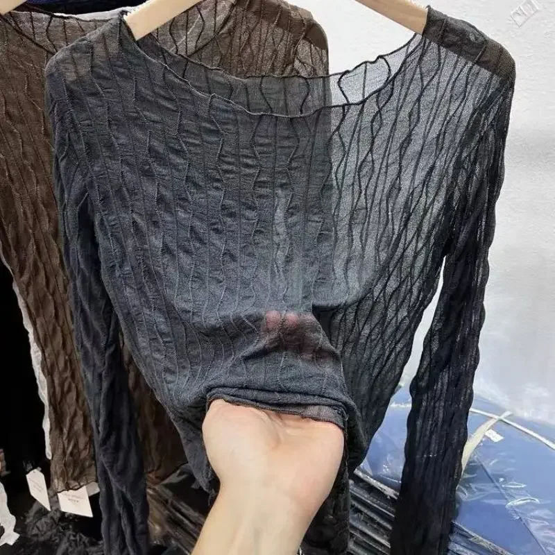 Элегантный кружевной топ во французском стиле женский сетчатый с высоким