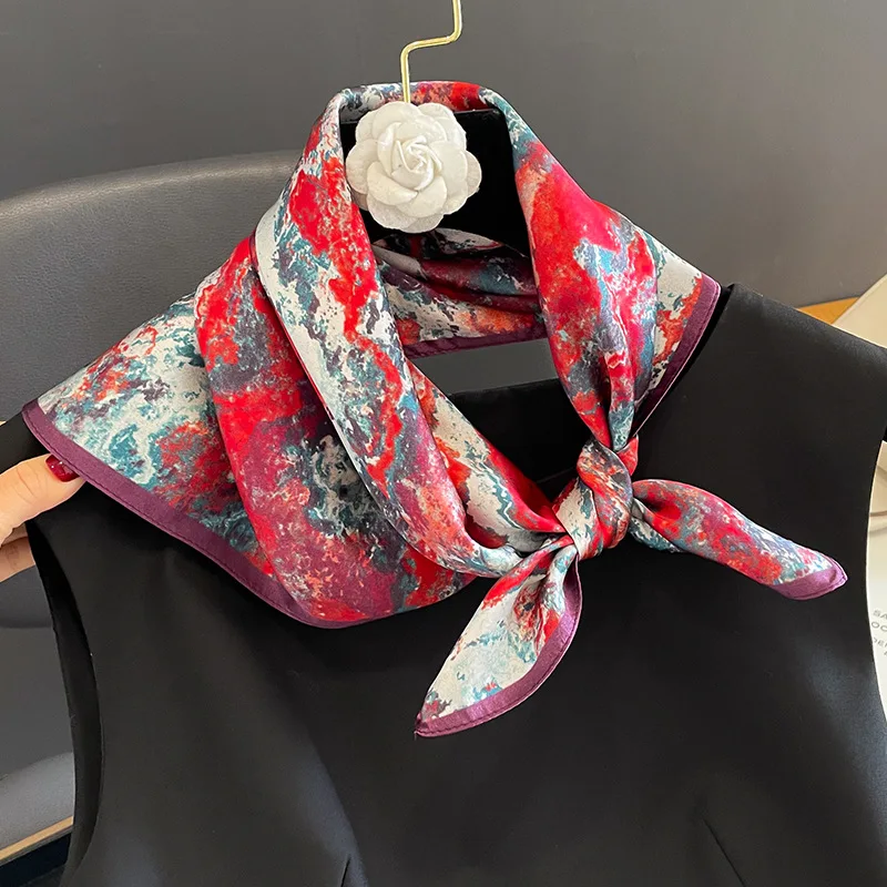 

Новинка 2023, женский шарф из натурального шелка, шейный платок, Женская повязка для волос, хиджаб, роскошный брендовый галстук, шаль, повязки