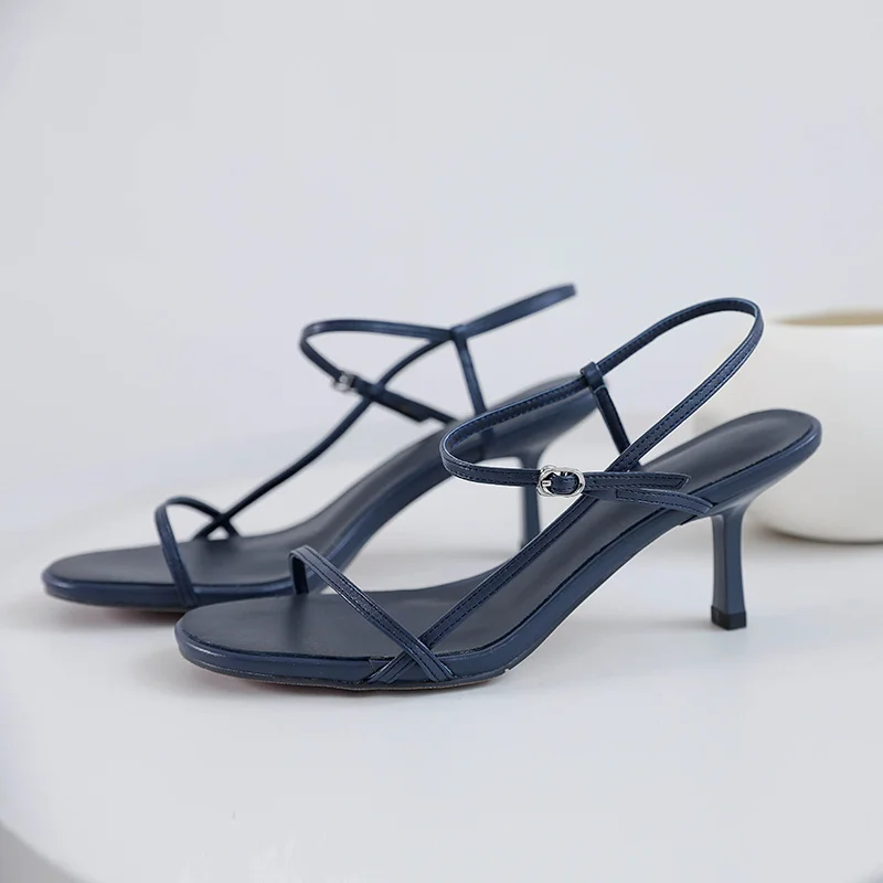 

Women Summer 2022 Real Leather Simple Sandals Ankle Strap Women's Shoes Elegant Open Toe Girls Party Pumps US Size 10.5