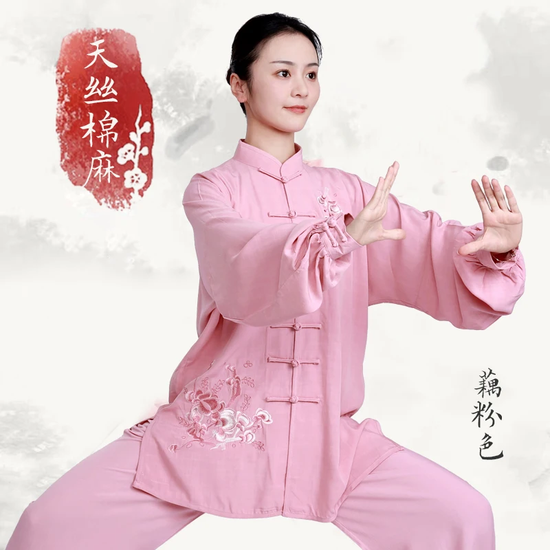 

2022 tai chi clothing female new style foreign flax cotton hemp martial arts tai chi practice uniform female tai chi clothing