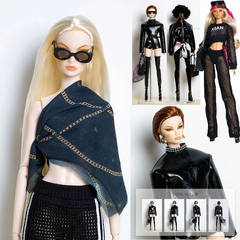 Фото Одежда для куклы Xianxian 1/6 Supermodel COOL GIRL3: модная высококачественная спортивная одежда, черная серия, 30 см, аксессуары для переодевания кукол. №1