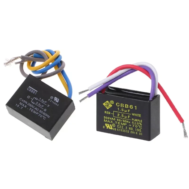 

Black CBB61 1.5uF+2.5uF 3 Wires AC 250V 50/60Hz Capacitor For Ceiling Fan X6HB