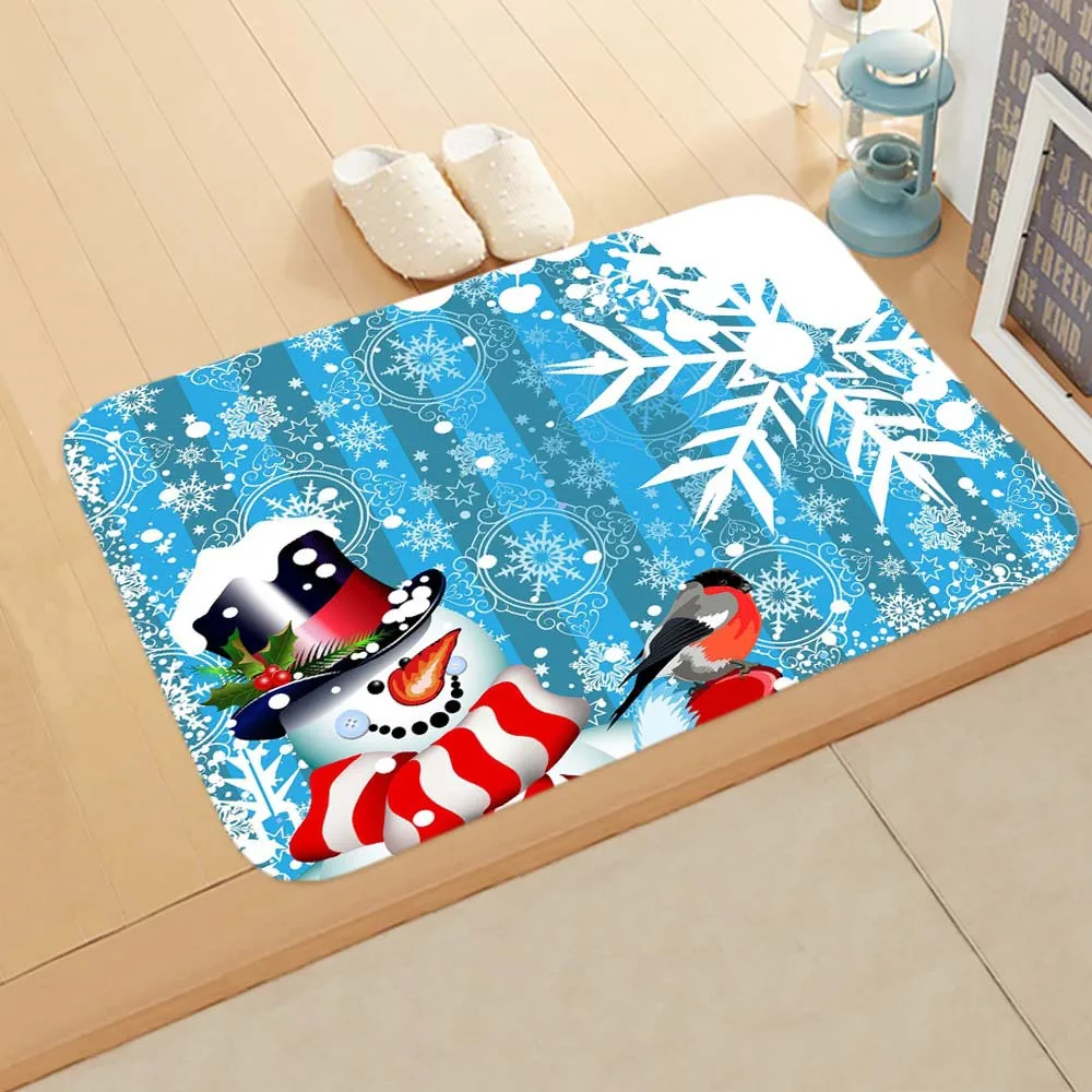 

Cartoon Christmas Printed Floor Mat Rectangular Flannel Carpet Household Living Room Bedroom Soft Non Slip Doormat