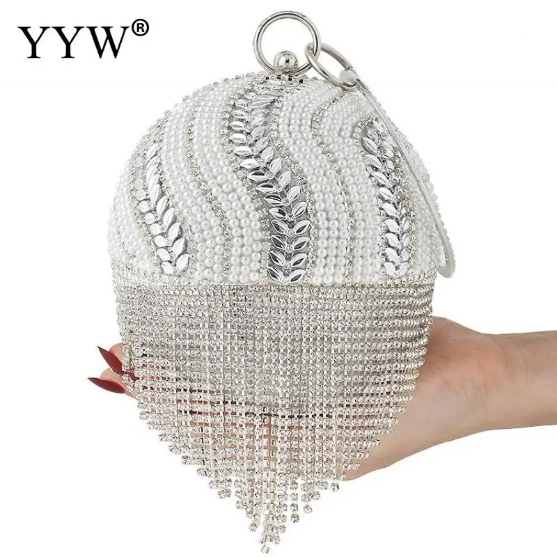 

YYW Ball Diamond Tassel Women Party Metal Crystal Clutches Evening Wedding Bag Bridal Shoulder Handbag Wristlets Banquet Clutch