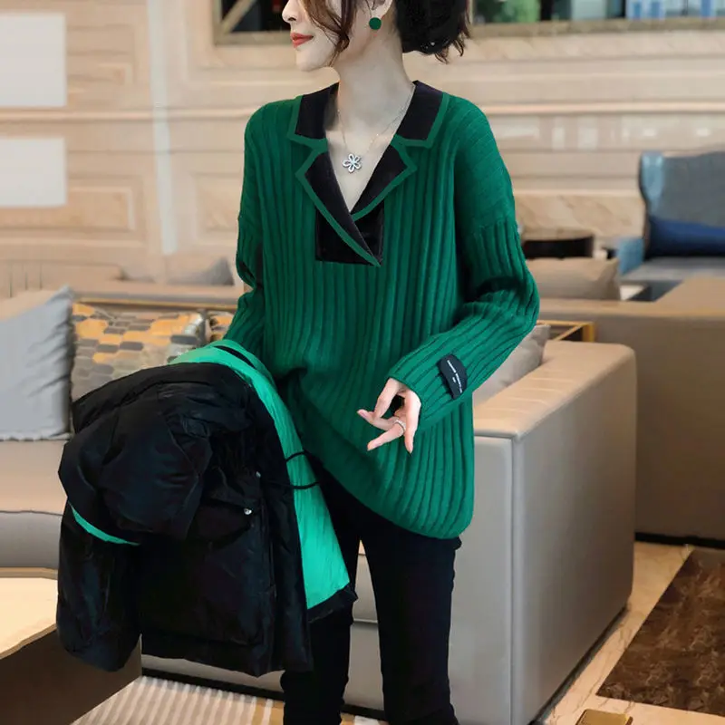 

Свитер с отложным воротником и вышивкой, Свободный Повседневный модный свитер, свитер на осень и зиму, новинка 2022, пуловер, свитер, женская о...