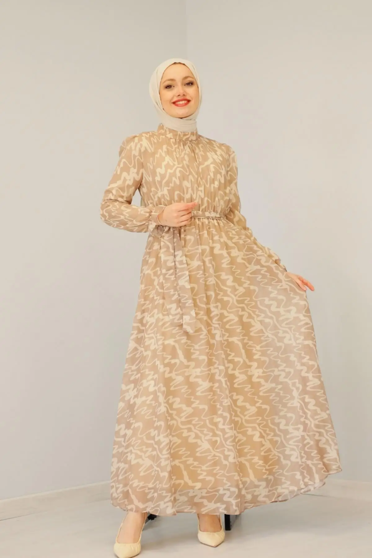 Женское платье-хиджаб на молнии, с поясом