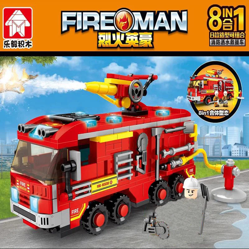 

8 In 1 City SWAT Fire Car Truck Helicopter Model Building Blocks Firefighting Set Fireman Figures Moc Bricks Toys Boys Kids Gift