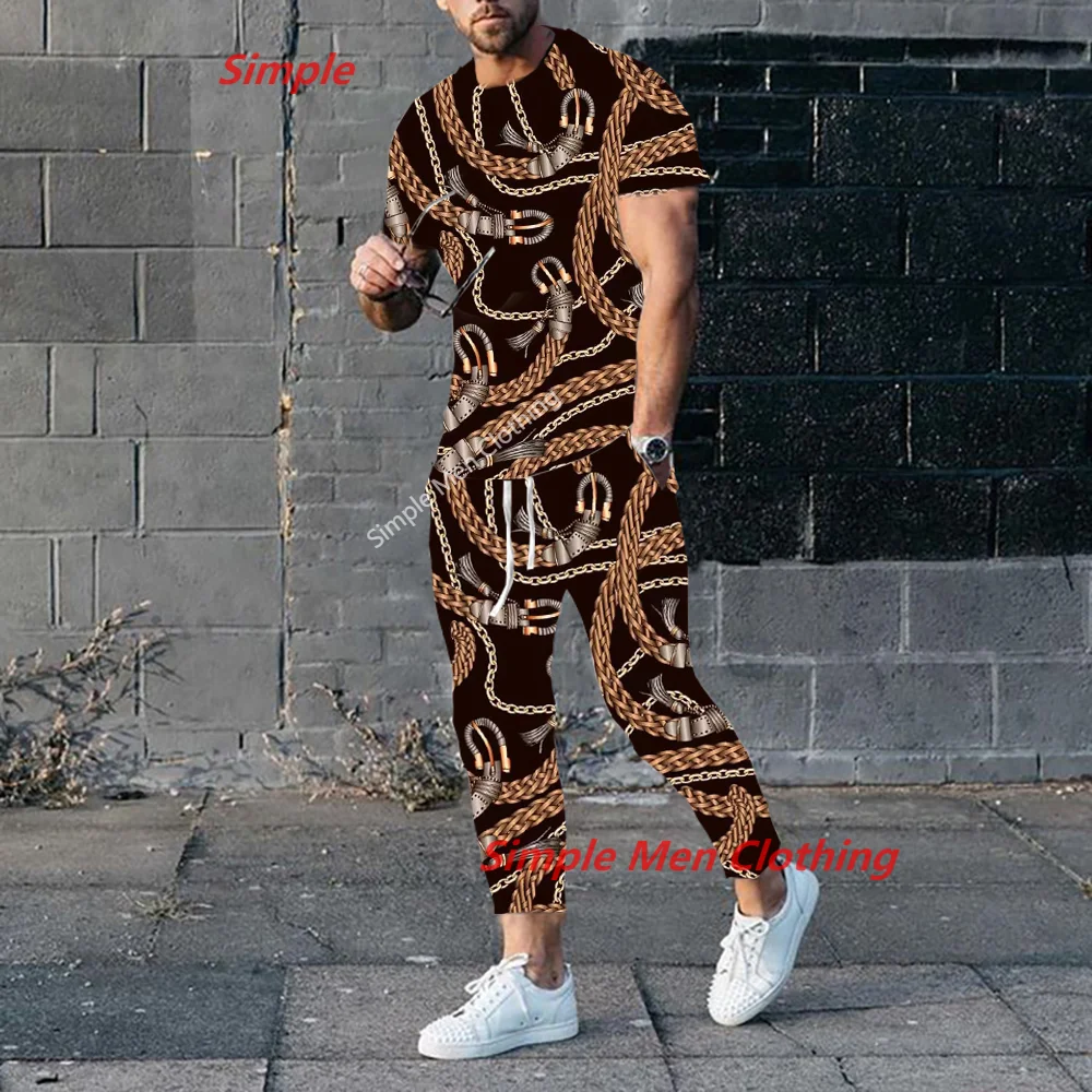 New Summer Men's Trousers Tracksuit 2 Piece Set 3D Print Sportwear Short Sleeve T Shirt+Long Pants Outfits Men Clothes