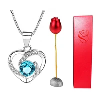 necklace gift rhinestone heart shape pendant with storage box rose valentine set