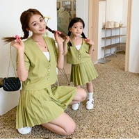 mom and baby girl set mother daughter matching suit womens two piece clothing sets children girls top and skirts blazer outfit