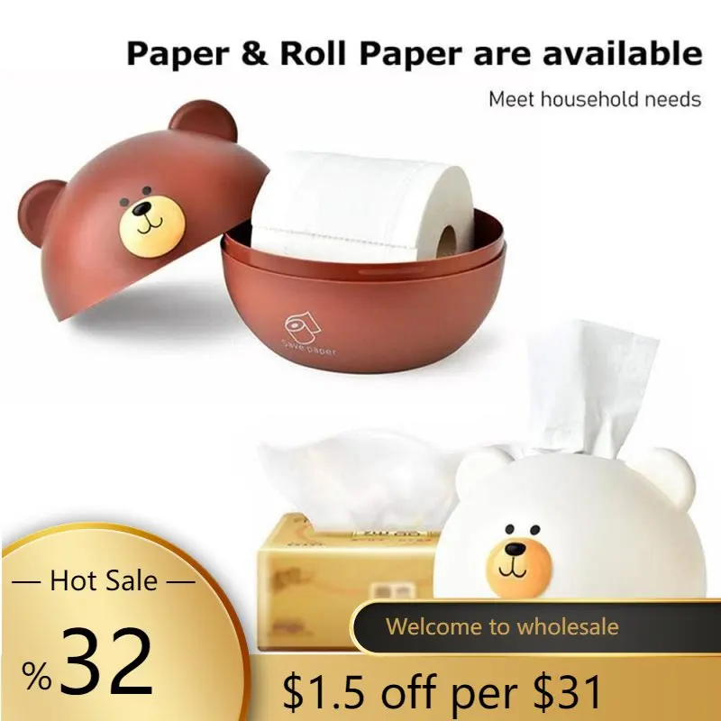 Cute Bear Tissue Box Nordic Roll Paper Pumping Paper Storage Round Container Towel Napkin Holder Remote Control Living Room
