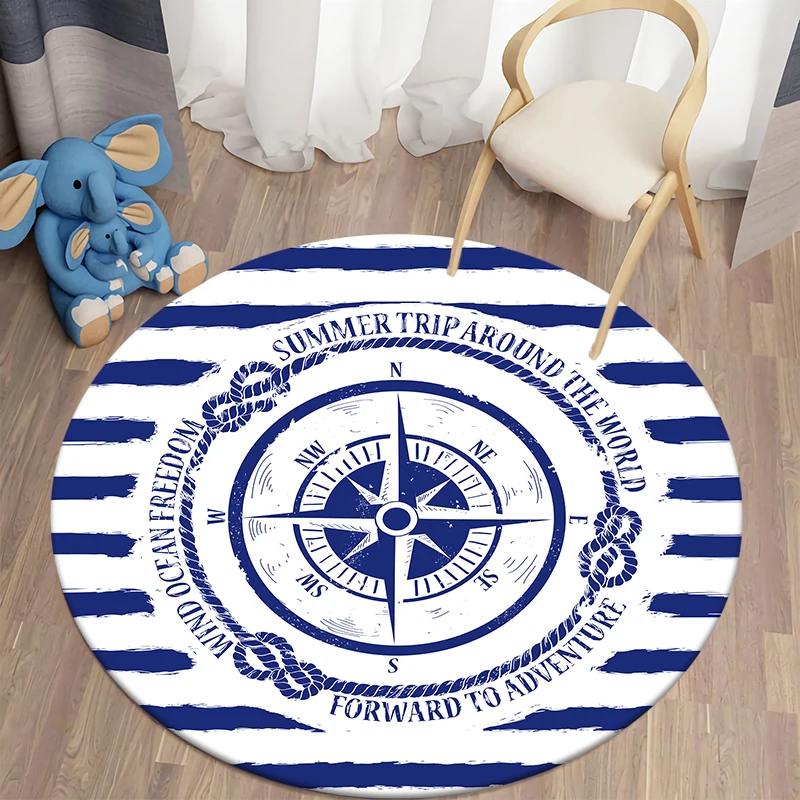 

Nautical Round Carpet Living Room Bedroom Children's Rugs Soft Kitchen Area Rug Non-slip Flannel Carpet Floor Mat