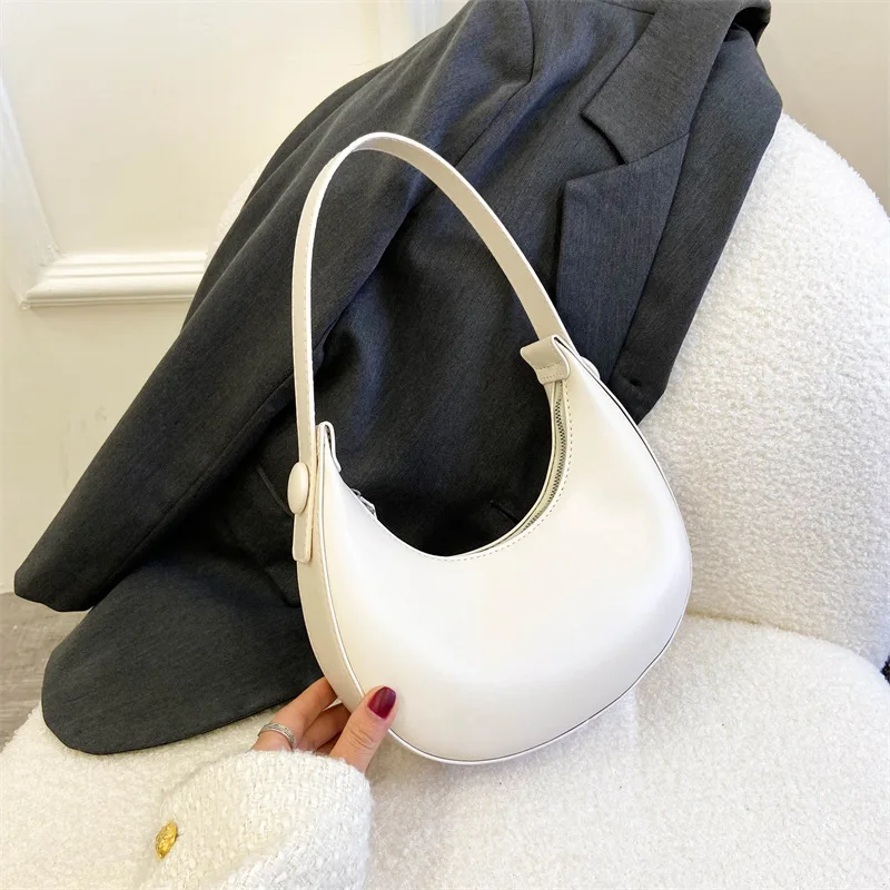 LOERSS Half Moon Women Shoulder Bag PU Leather Solid Color Underarm Bag 2023 Designer Female Purses and Handbags Tote bag